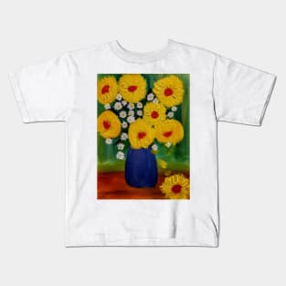 some beautiful sunflowers in a blue vase Kids T-Shirt